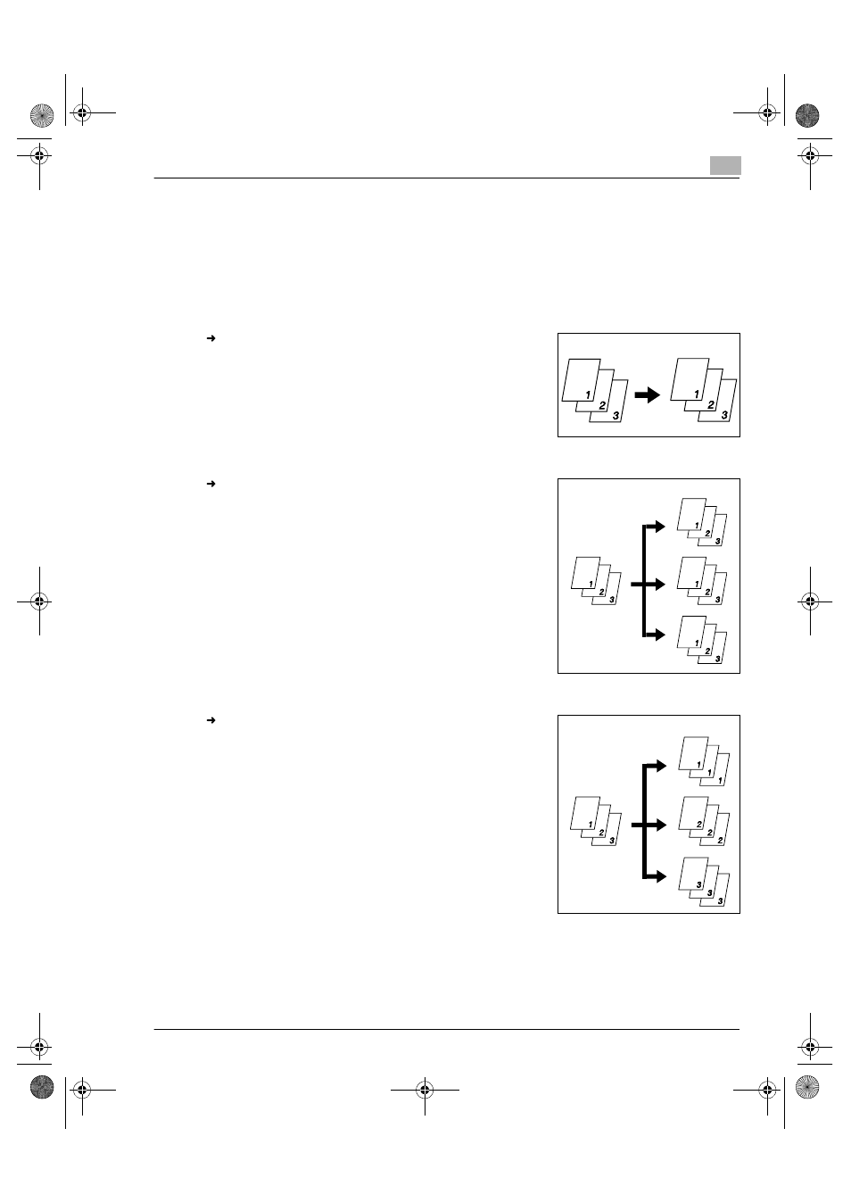 2 output copies (sort and group), Three output types | Konica Minolta Printer Copier User Manual | Page 87 / 168