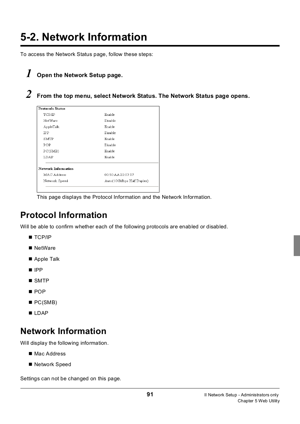 2. network information, Protocol information, Network information | Protocol information network information | Konica Minolta 7235 User Manual | Page 100 / 230