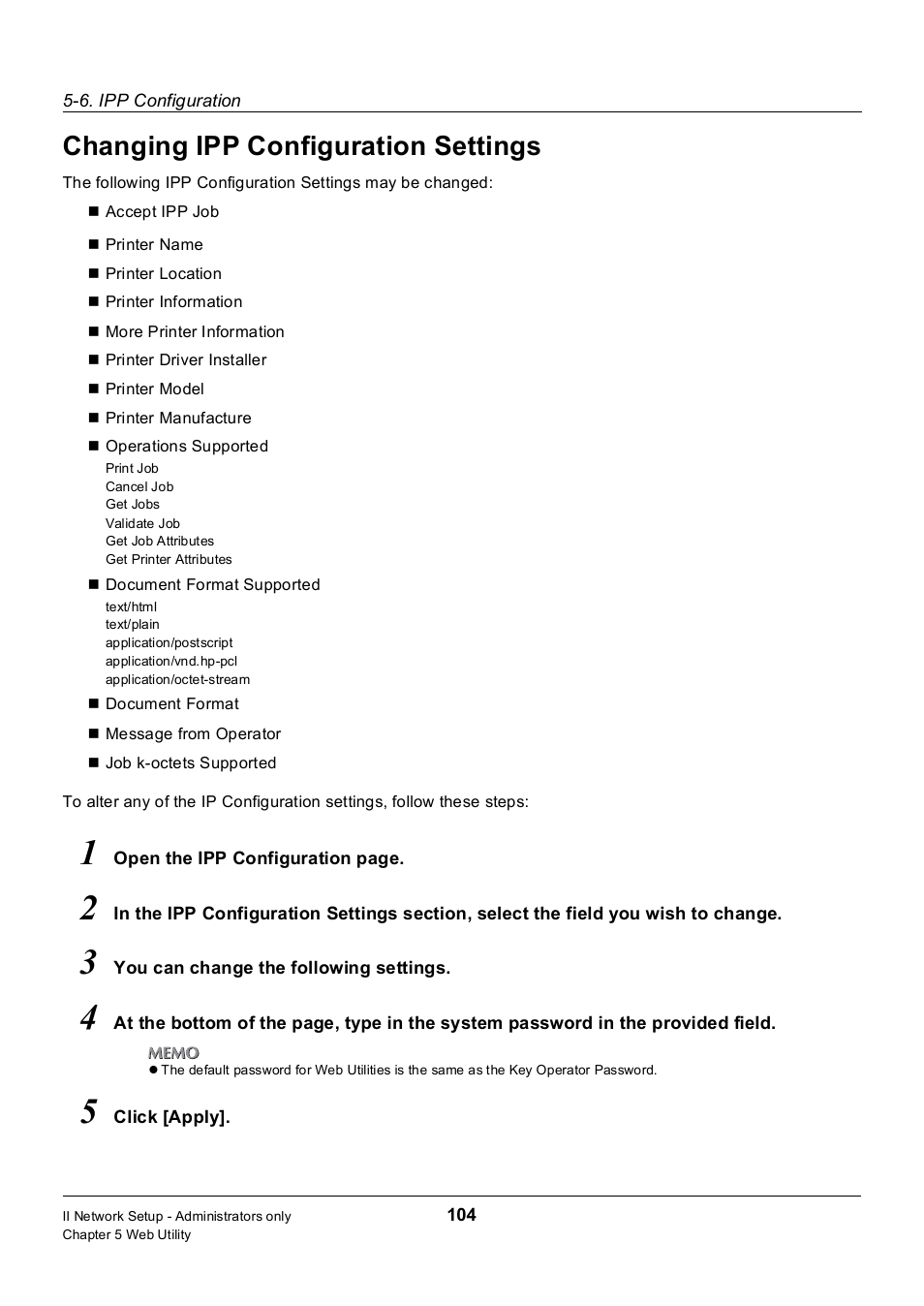 Changing ipp configuration settings | Konica Minolta 7235 User Manual | Page 113 / 230