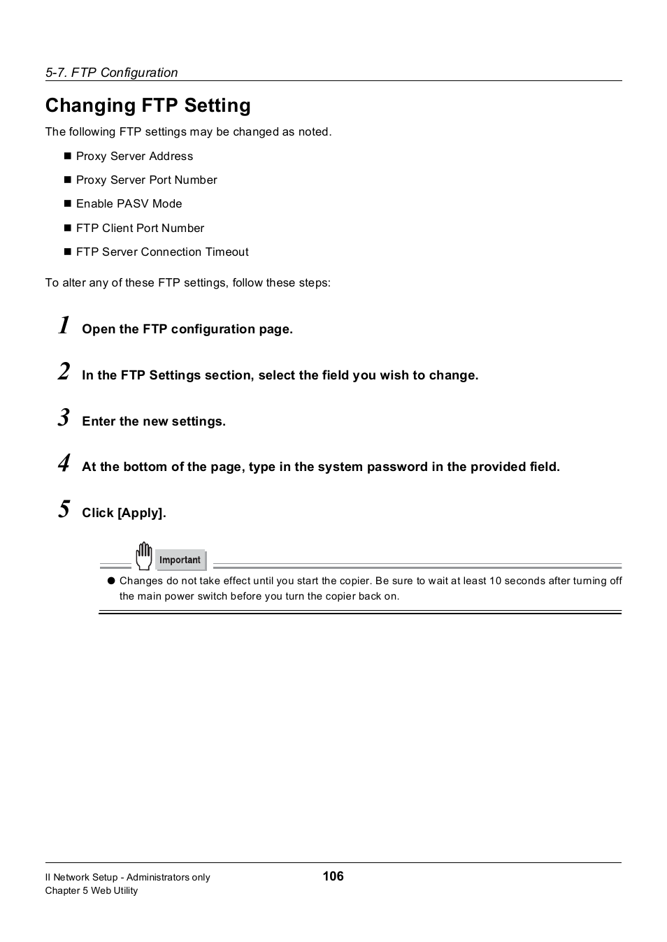 Changing ftp setting | Konica Minolta 7235 User Manual | Page 115 / 230