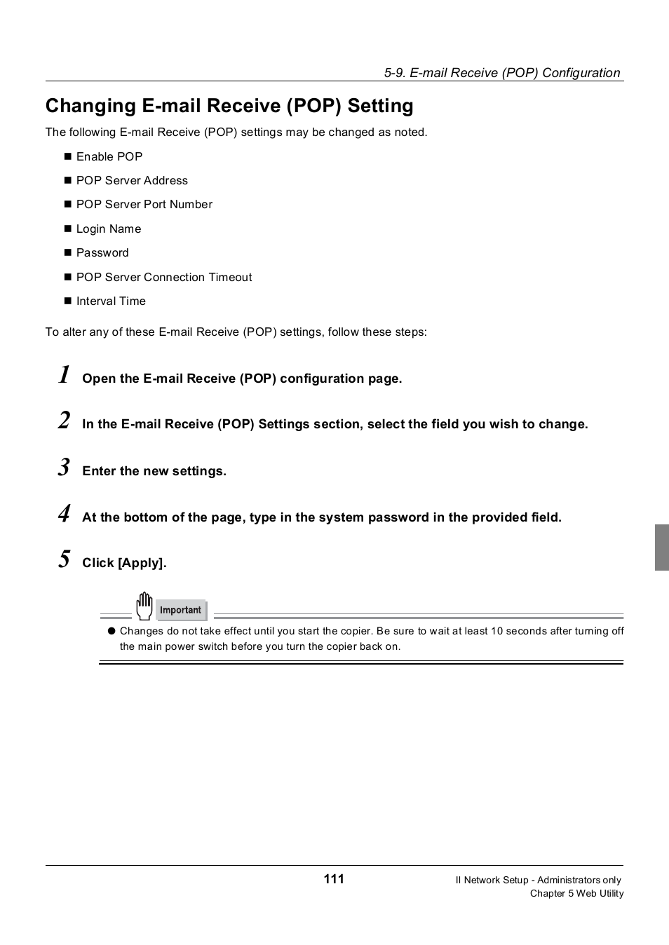 Changing e-mail receive (pop) setting | Konica Minolta 7235 User Manual | Page 120 / 230