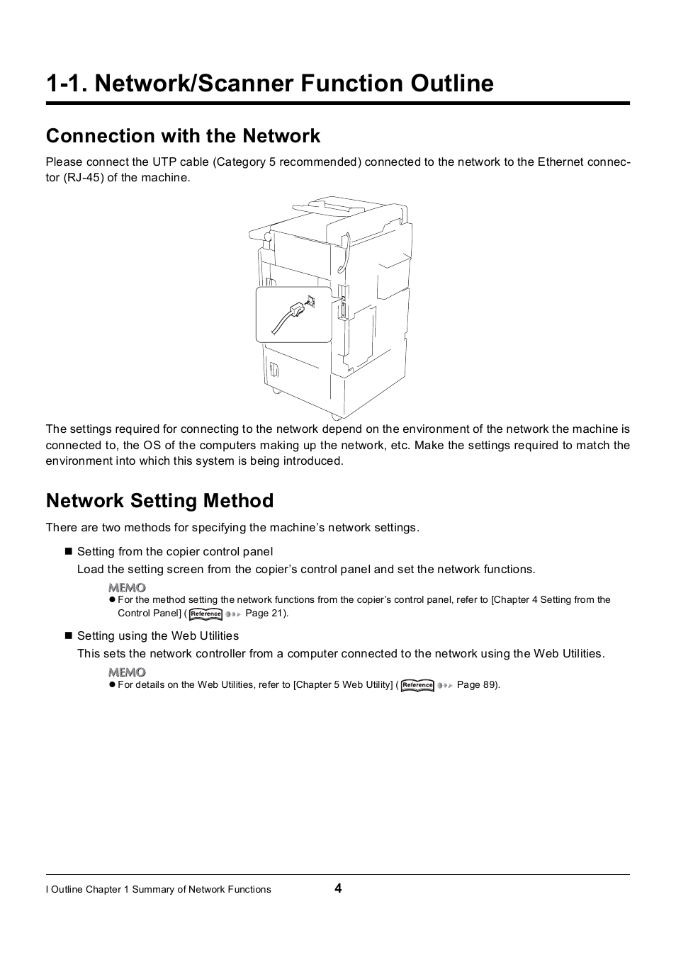 1. network/scanner function outline, Connection with the network, Network setting method | Network/scanner function outline, Connection with the network network setting method | Konica Minolta 7235 User Manual | Page 13 / 230