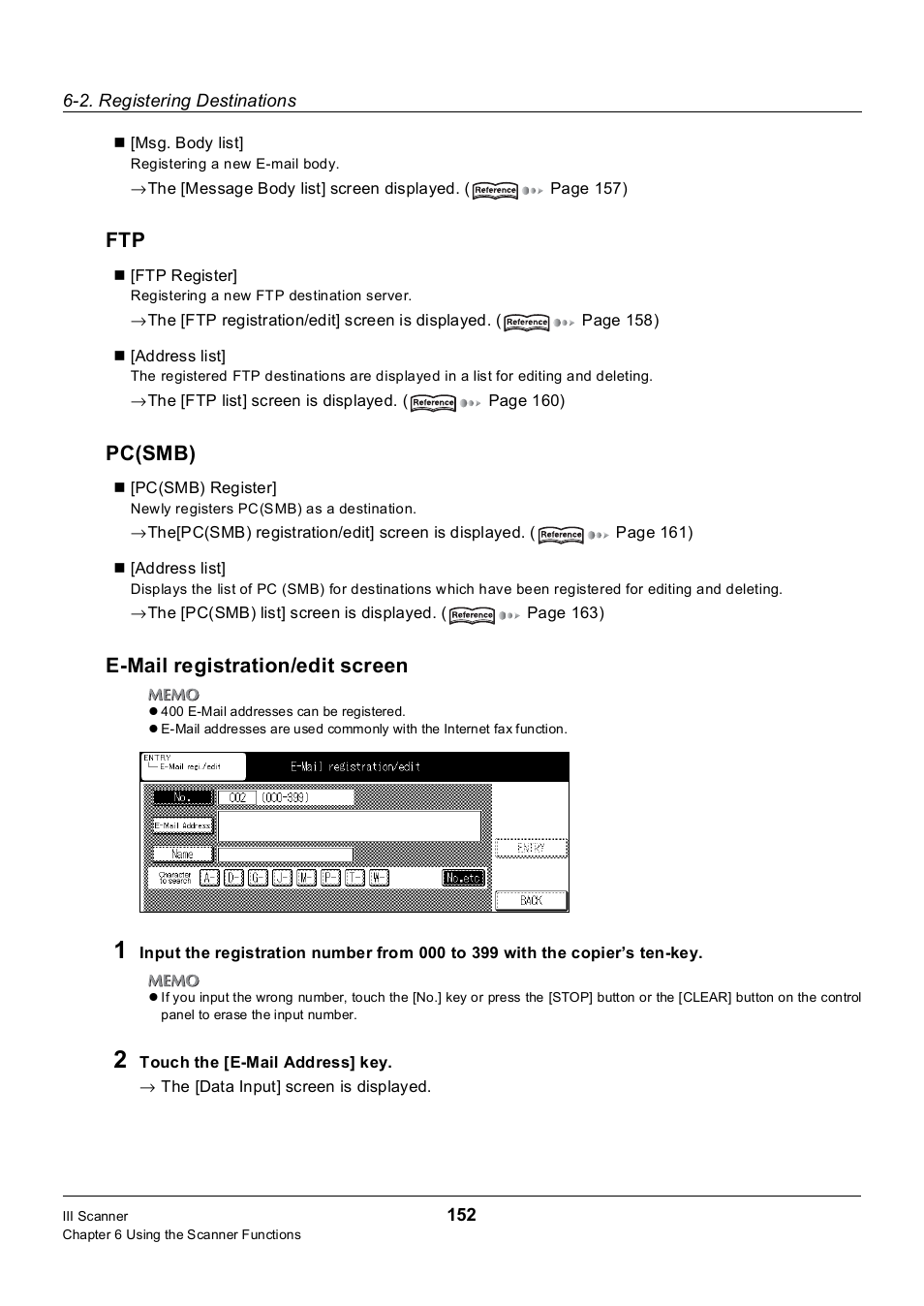 Pc(smb), E-mail registration/edit screen | Konica Minolta 7235 User Manual | Page 161 / 230