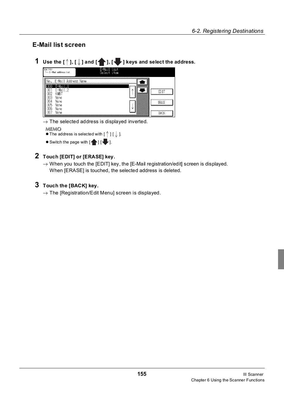 E-mail list screen | Konica Minolta 7235 User Manual | Page 164 / 230