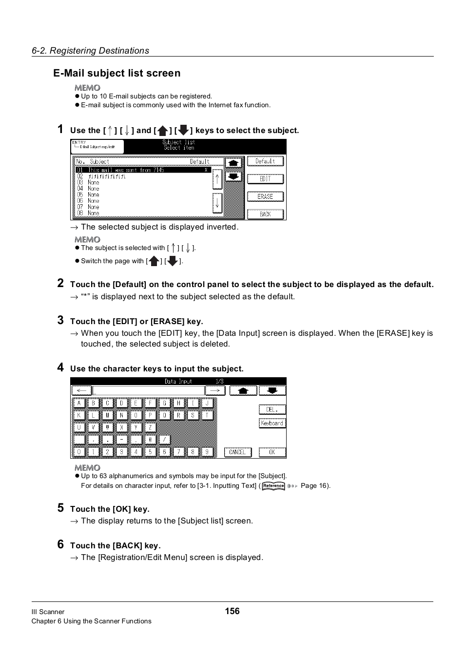 E-mail subject list screen | Konica Minolta 7235 User Manual | Page 165 / 230