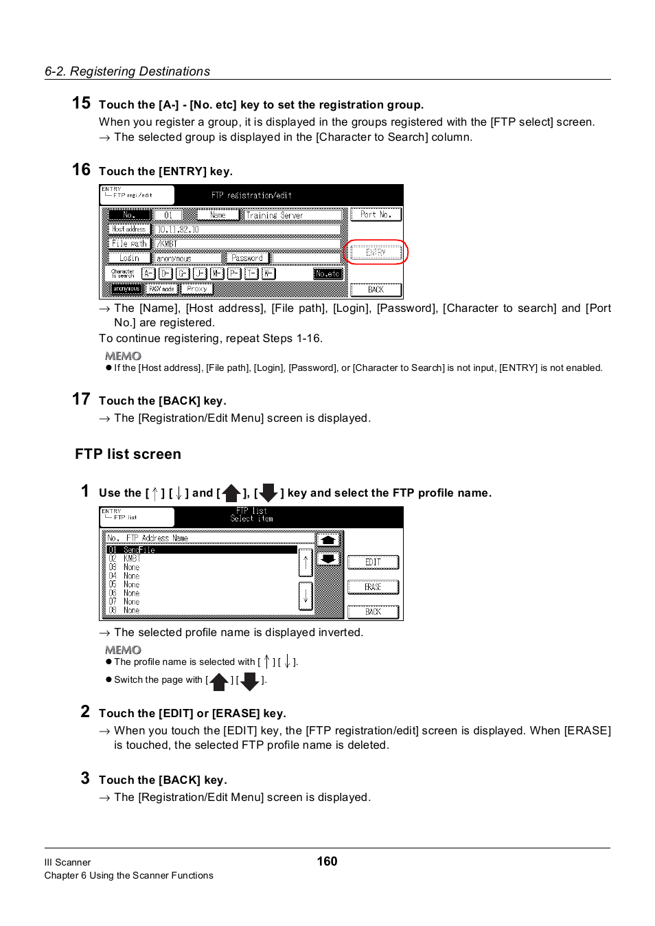 Ftp list screen | Konica Minolta 7235 User Manual | Page 169 / 230