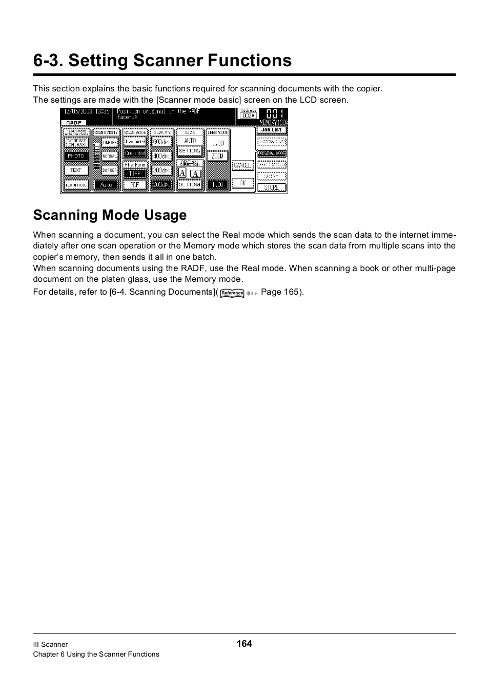 3. setting scanner functions, Scanning mode usage, Setting scanner functions | Konica Minolta 7235 User Manual | Page 173 / 230