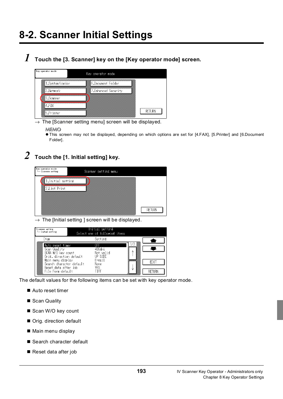 2. scanner initial settings, Scanner initial settings, 2.scanner initial settings | Konica Minolta 7235 User Manual | Page 202 / 230