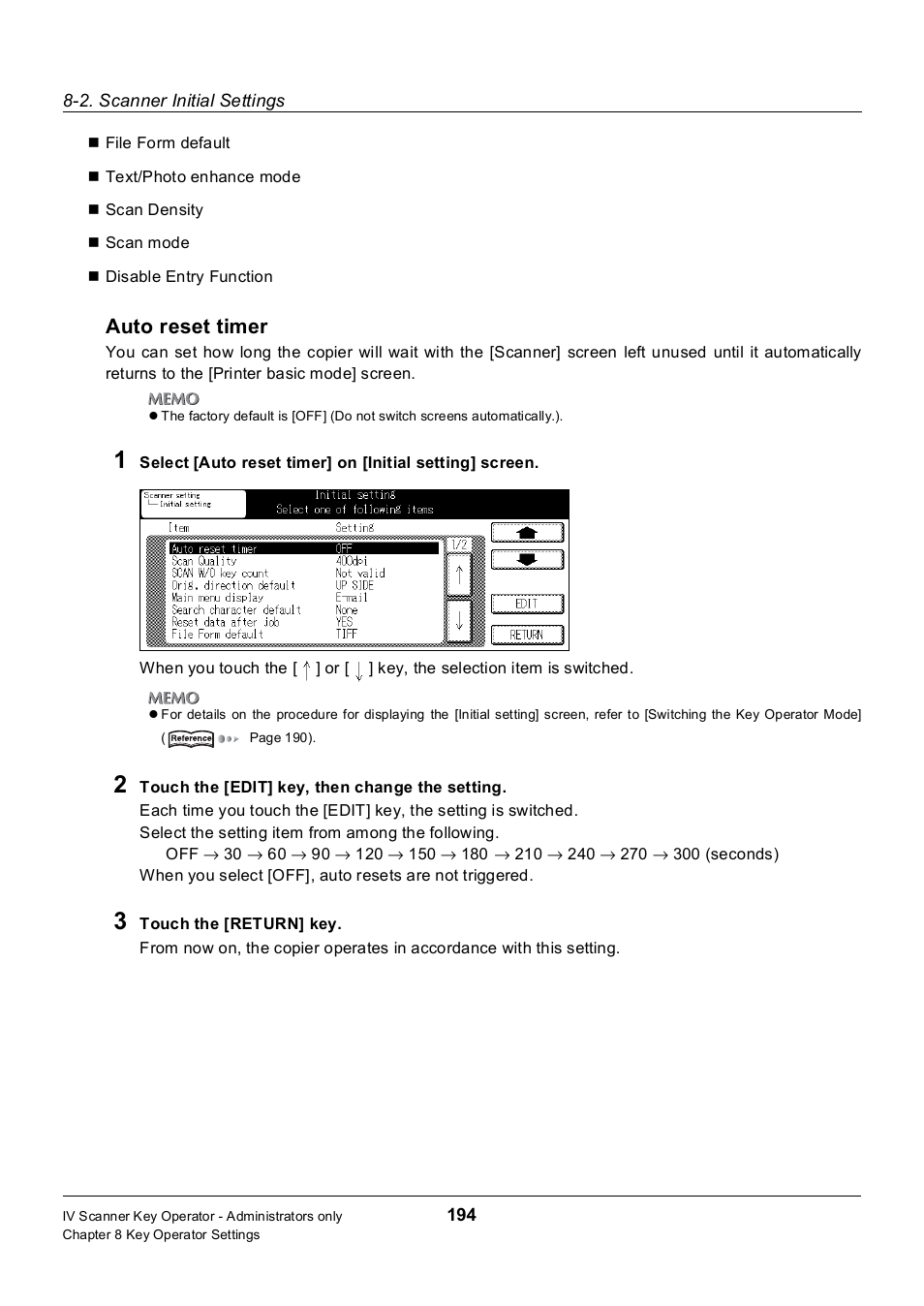 Auto reset timer | Konica Minolta 7235 User Manual | Page 203 / 230