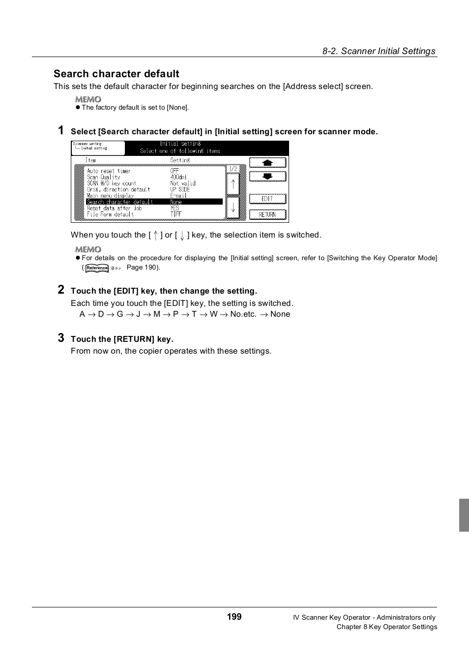 Search character default | Konica Minolta 7235 User Manual | Page 208 / 230