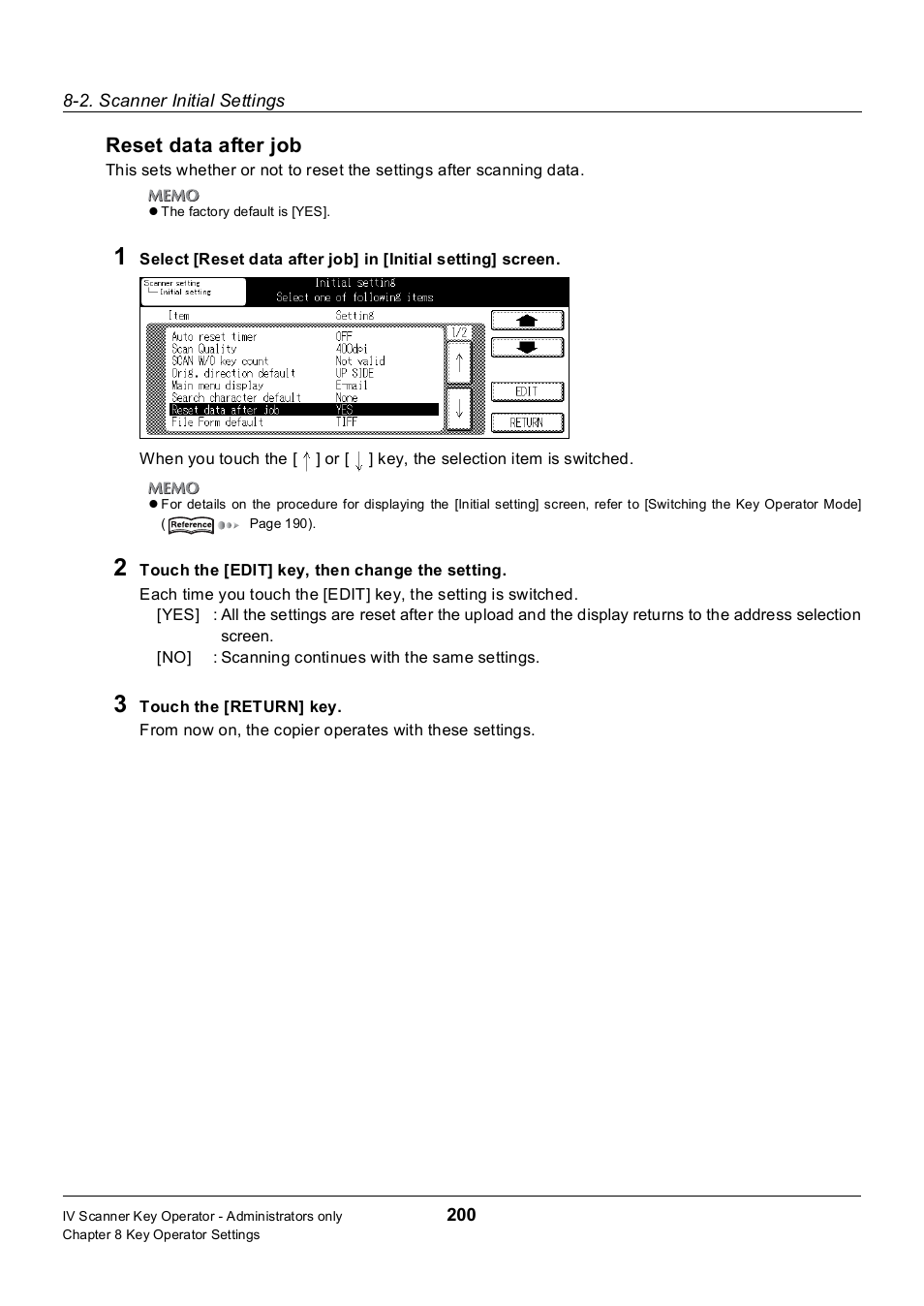 Reset data after job | Konica Minolta 7235 User Manual | Page 209 / 230