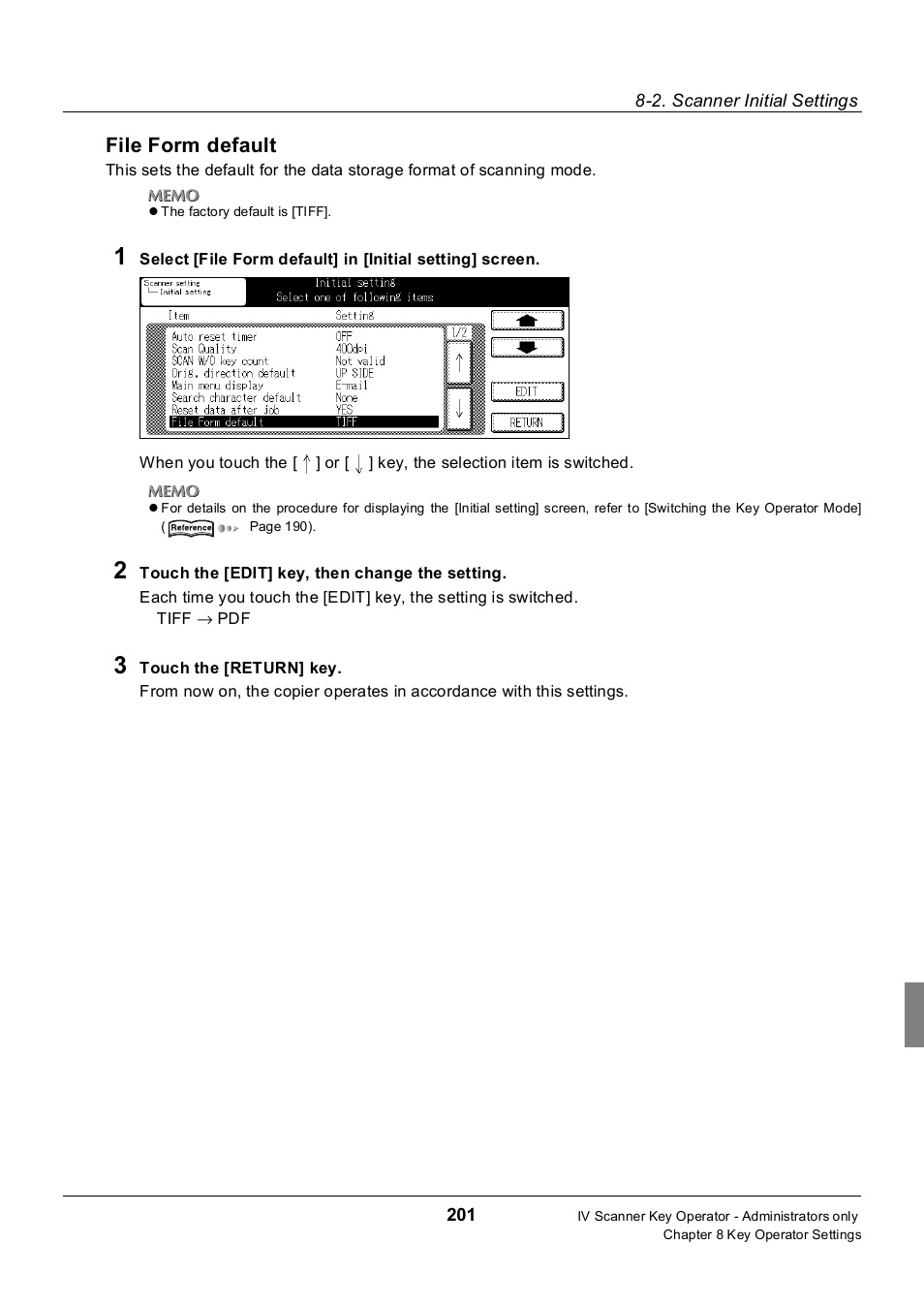 File form default | Konica Minolta 7235 User Manual | Page 210 / 230