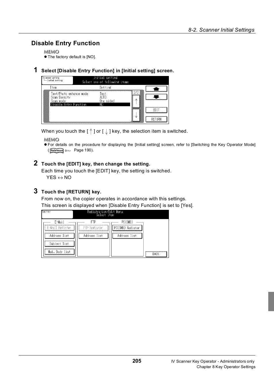 Disable entry function | Konica Minolta 7235 User Manual | Page 214 / 230