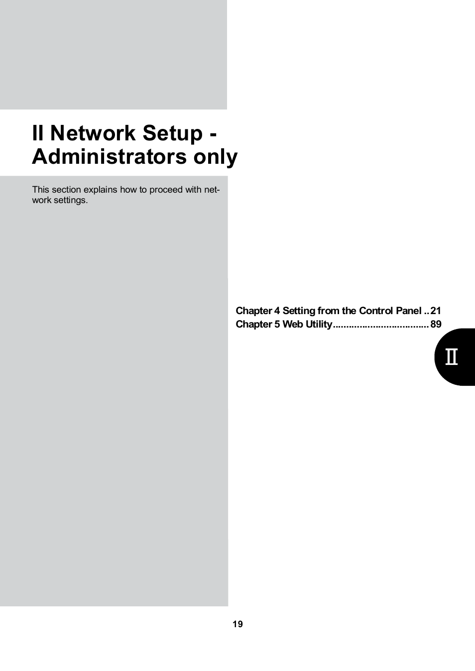 Ii network setup - administrators only | Konica Minolta 7235 User Manual | Page 28 / 230