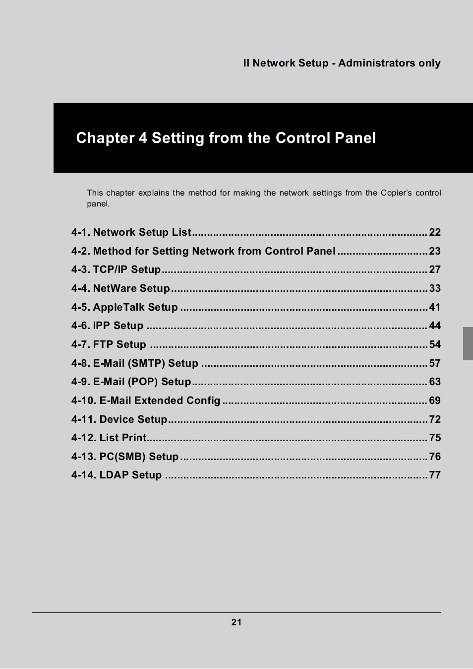 Chapter 4 setting from the control panel | Konica Minolta 7235 User Manual | Page 30 / 230