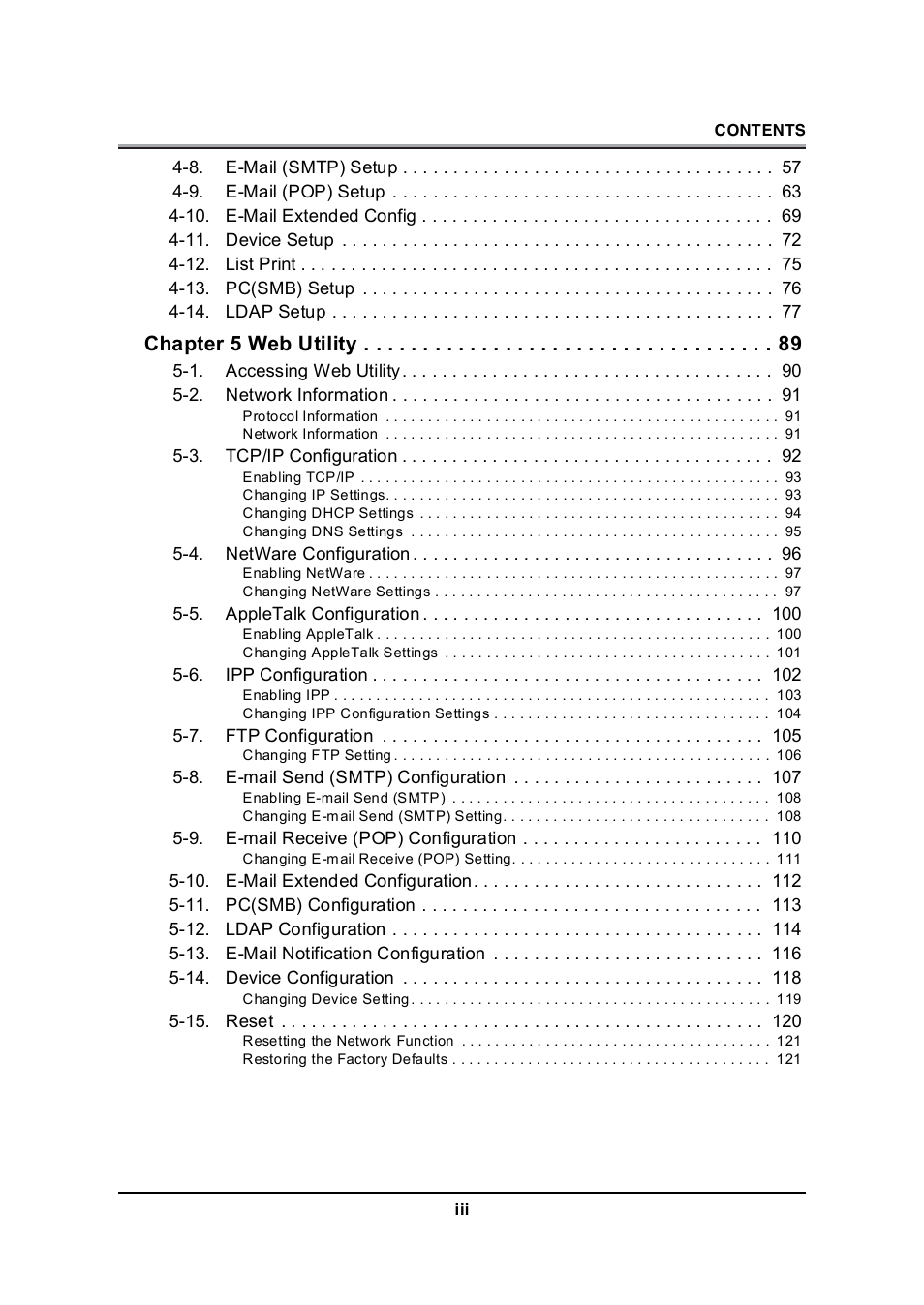 Chapter 5 web utility | Konica Minolta 7235 User Manual | Page 4 / 230