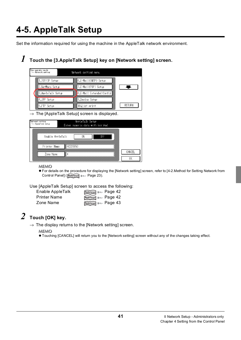 5. appletalk setup, Appletalk setup | Konica Minolta 7235 User Manual | Page 50 / 230