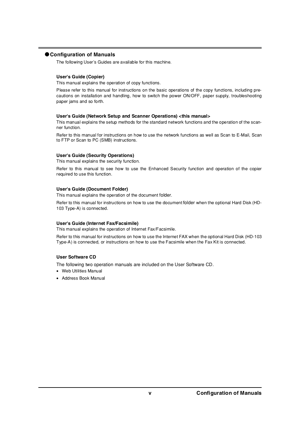Configuration of manuals | Konica Minolta 7235 User Manual | Page 6 / 230