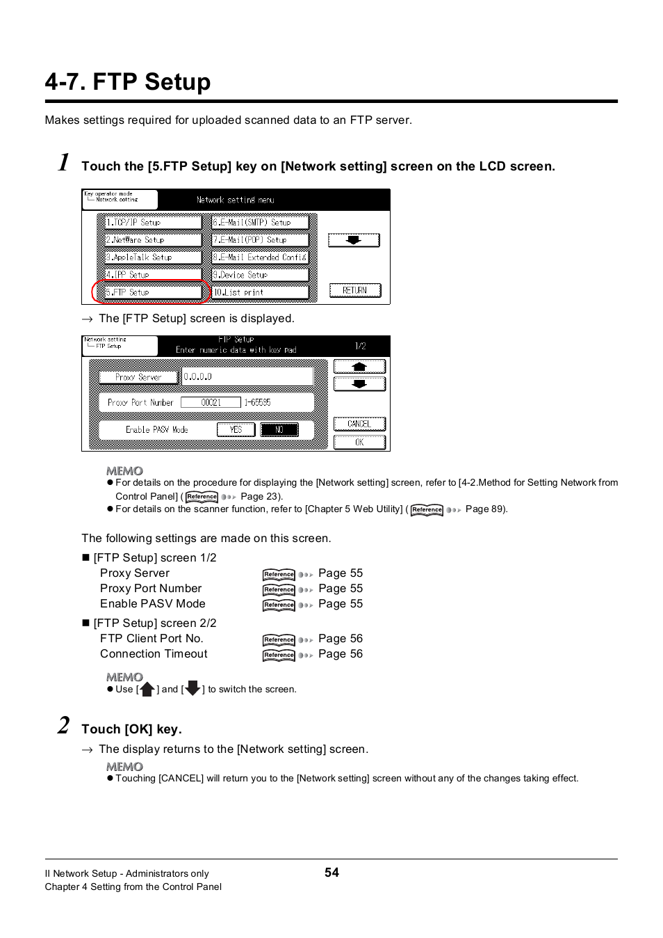 7. ftp setup, Ftp setup | Konica Minolta 7235 User Manual | Page 63 / 230