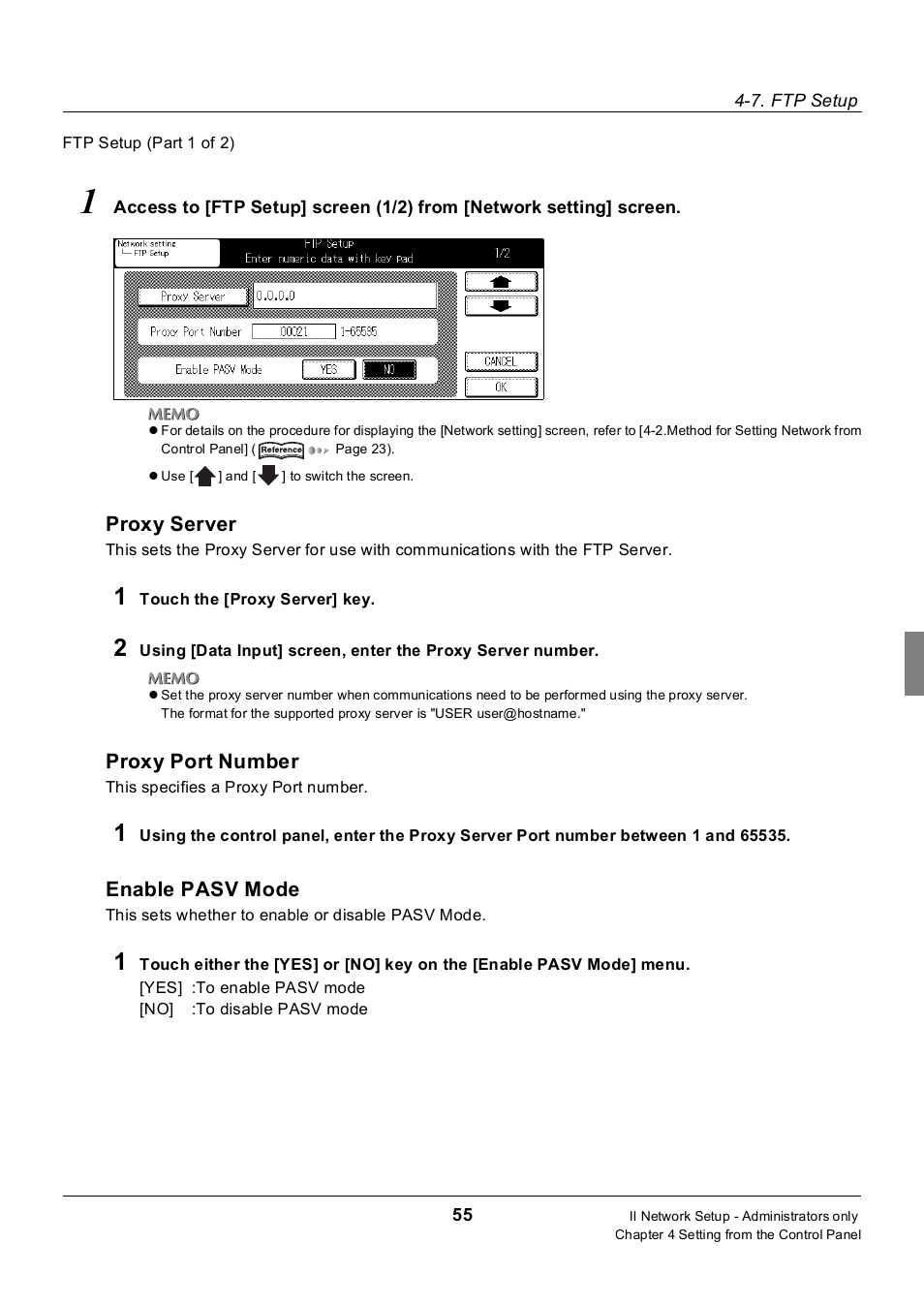 Proxy server, Proxy port number, Enable pasv mode | Konica Minolta 7235 User Manual | Page 64 / 230