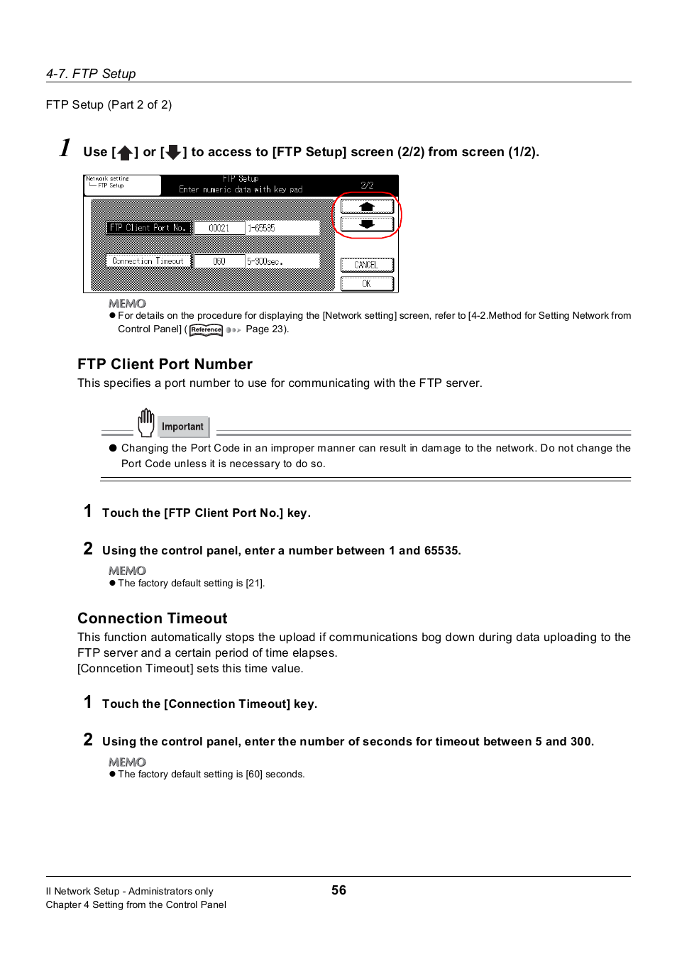 Ftp client port number, Connection timeout | Konica Minolta 7235 User Manual | Page 65 / 230