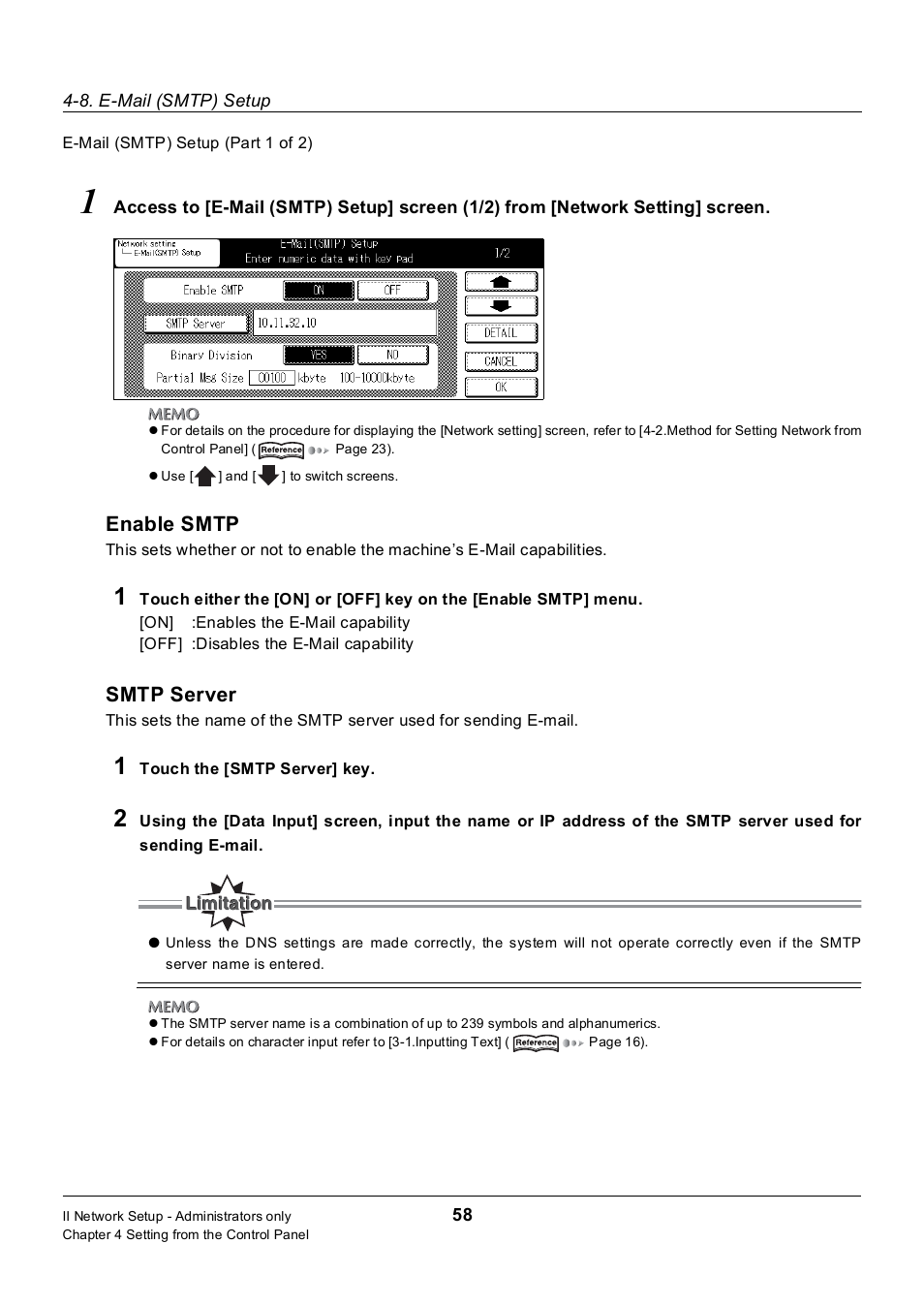 Enable smtp, Smtp server | Konica Minolta 7235 User Manual | Page 67 / 230