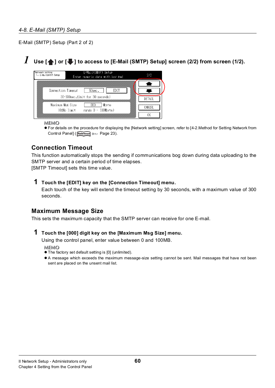 Connection timeout, Maximum message size | Konica Minolta 7235 User Manual | Page 69 / 230