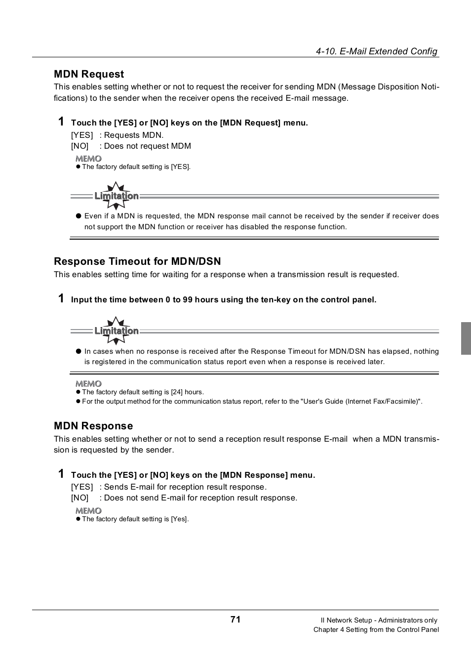 Mdn request, Response timeout for mdn/dsn, Mdn response | Konica Minolta 7235 User Manual | Page 80 / 230