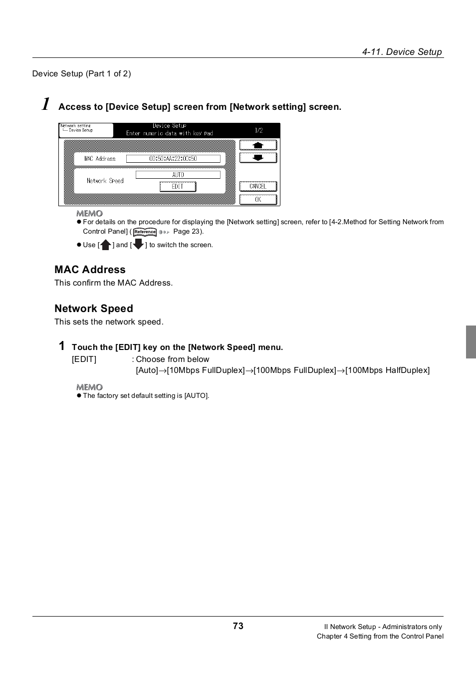 Mac address, Network speed | Konica Minolta 7235 User Manual | Page 82 / 230