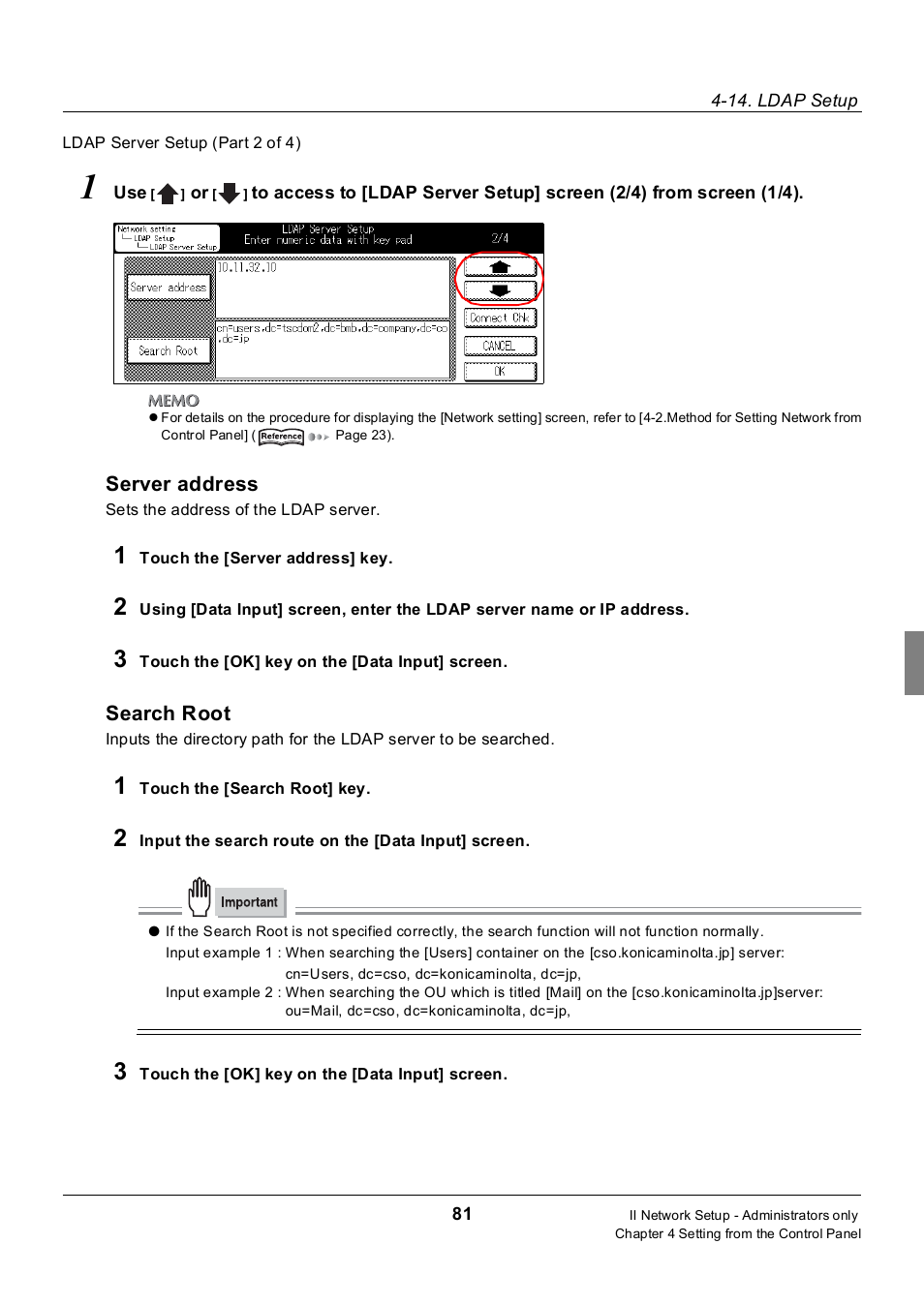 Server address, Search root | Konica Minolta 7235 User Manual | Page 90 / 230