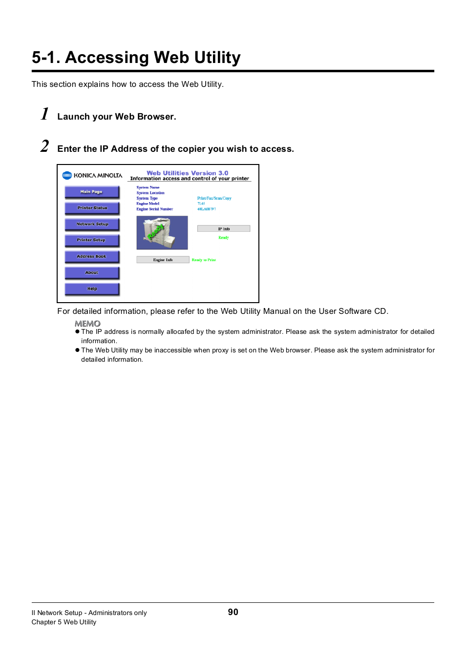 1. accessing web utility, Accessing web utility | Konica Minolta 7235 User Manual | Page 99 / 230