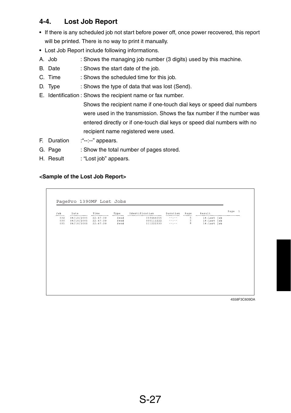 4. lost job report, S-27 | Konica Minolta PagePro 1390 MF User Manual | Page 103 / 178