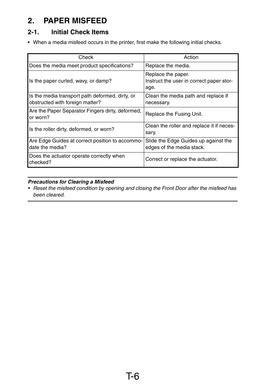 Paper misfeed, 1. initial check items | Konica Minolta PagePro 1390 MF User Manual | Page 116 / 178