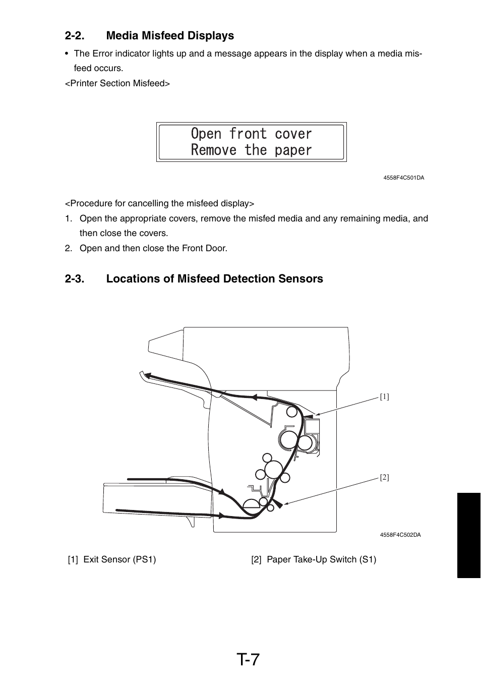 2. media misfeed displays, 3. locations of misfeed detection sensors | Konica Minolta PagePro 1390 MF User Manual | Page 117 / 178