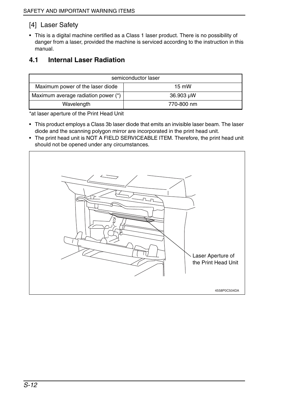 4] laser safety, 1 internal laser radiation | Konica Minolta PagePro 1390 MF User Manual | Page 13 / 178