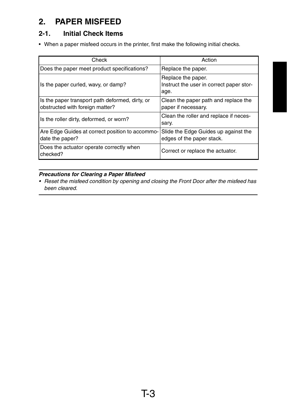 Paper misfeed, 1. initial check items | Konica Minolta PagePro 1390 MF User Manual | Page 174 / 178