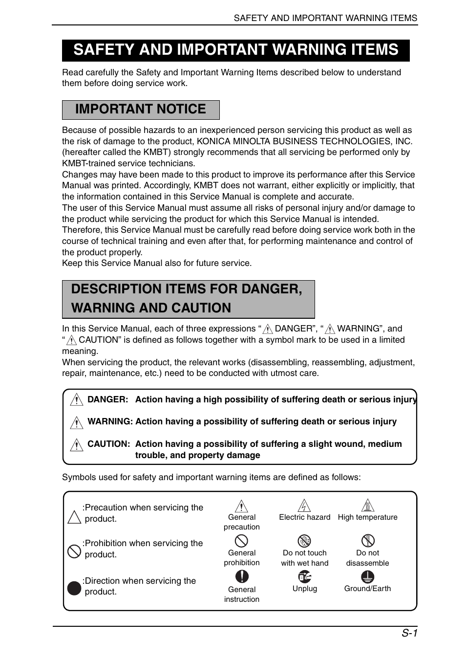 Safety and important warning items | Konica Minolta PagePro 1390 MF User Manual | Page 2 / 178