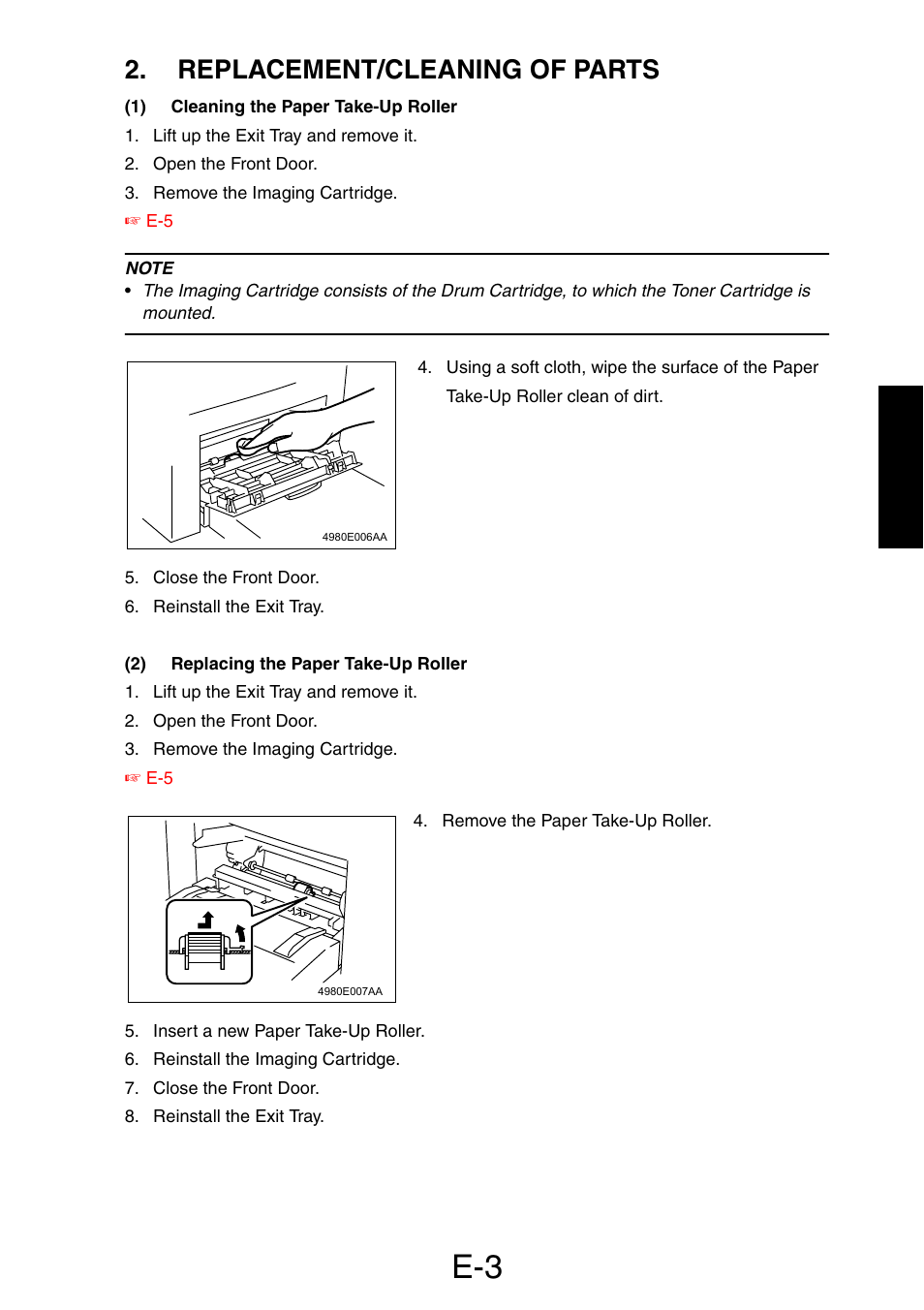 Replacement/cleaning of parts, 1) cleaning the paper take-up roller, 2) replacing the paper take-up roller | Konica Minolta PagePro 1390 MF User Manual | Page 35 / 178