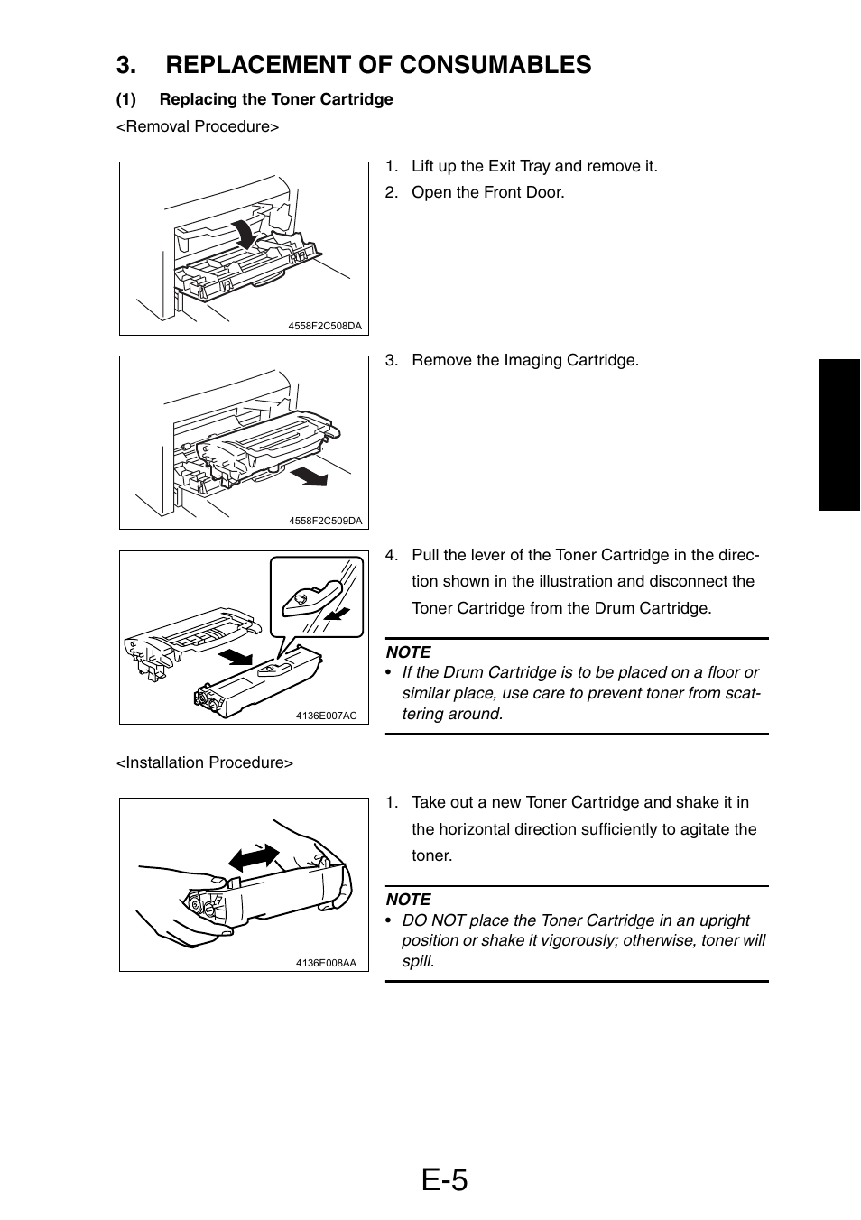 Replacement of consumables, 1) replacing the toner cartridge | Konica Minolta PagePro 1390 MF User Manual | Page 37 / 178
