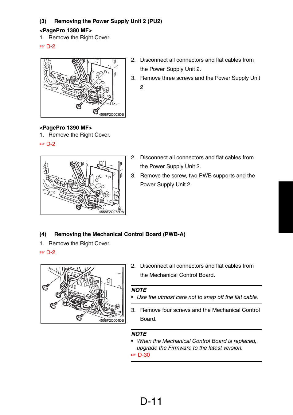 3) removing the power supply unit 2 (pu2), 4) removing the mechanical control board (pwb-a), D-11 | Konica Minolta PagePro 1390 MF User Manual | Page 53 / 178