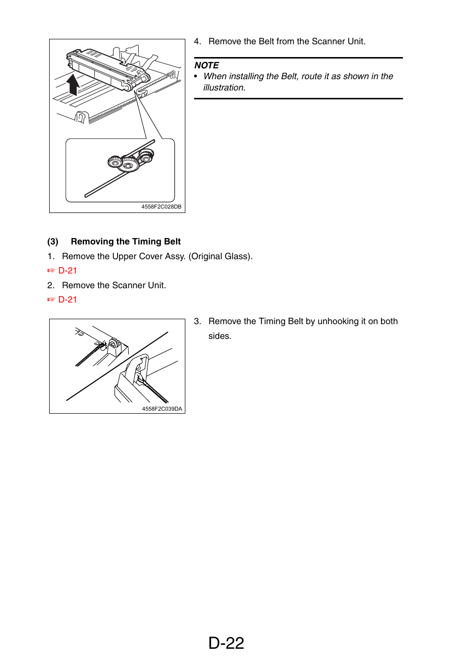 3) removing the timing belt, D-22 | Konica Minolta PagePro 1390 MF User Manual | Page 64 / 178