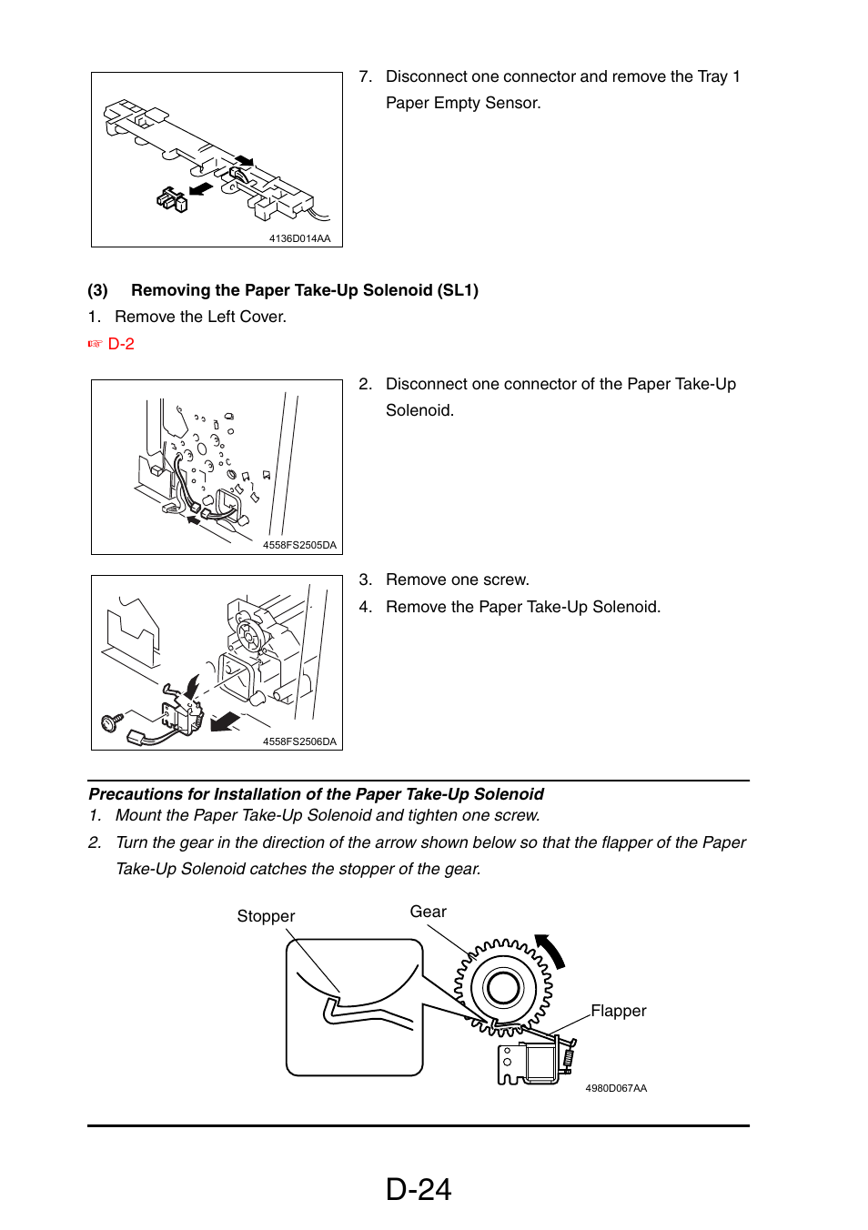 3) removing the paper take-up solenoid (sl1), D-24 | Konica Minolta PagePro 1390 MF User Manual | Page 66 / 178