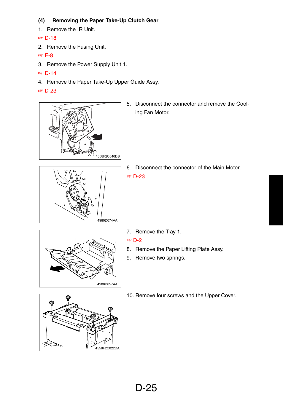 4) removing the paper take-up clutch gear, D-25 | Konica Minolta PagePro 1390 MF User Manual | Page 67 / 178