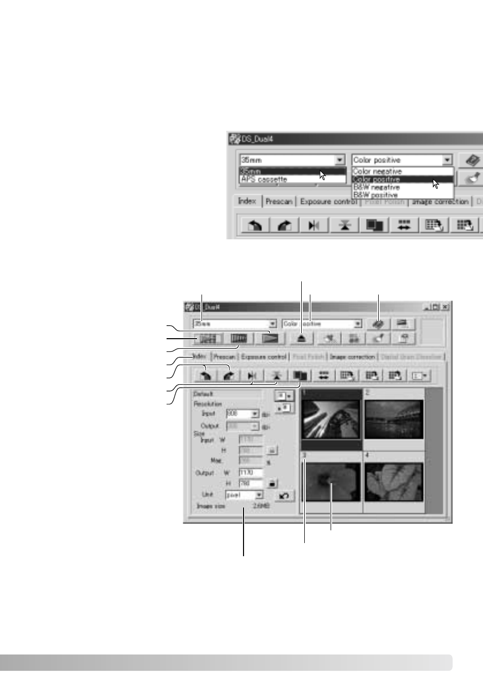 Scanner setup, Main window and index scan tab | Konica Minolta IV User Manual | Page 29 / 100