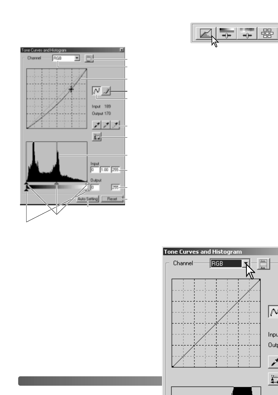 Tone curve and histogram palette, Using tone curves | Konica Minolta IV User Manual | Page 60 / 100