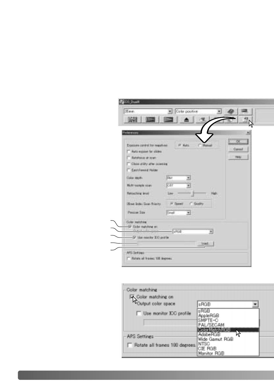 Color matching, Setting the output color space | Konica Minolta IV User Manual | Page 80 / 100