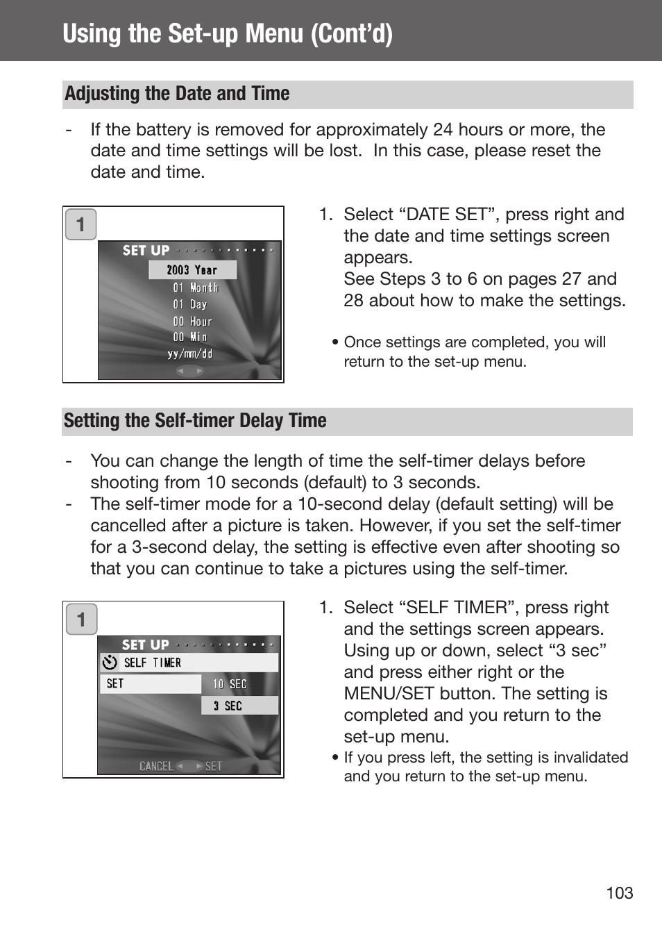 Using the set-up menu (cont’d) | Konica Minolta DiMAGE G500 User Manual | Page 103 / 126