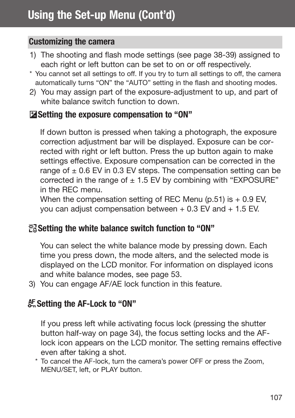 Customizing the camera, Using the set-up menu (cont’d) | Konica Minolta DiMAGE G500 User Manual | Page 107 / 126