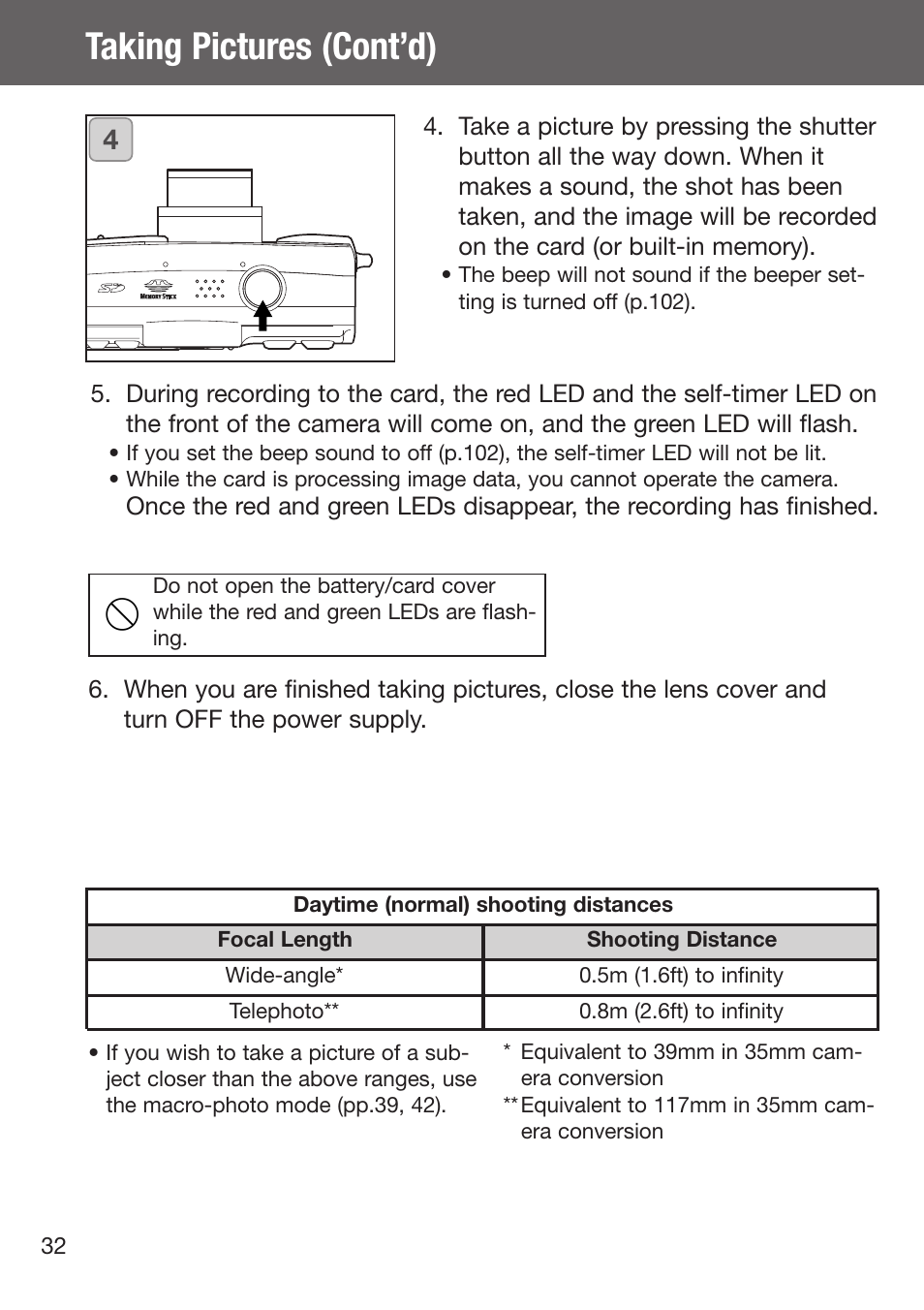 Taking pictures (cont’d) | Konica Minolta DiMAGE G500 User Manual | Page 32 / 126