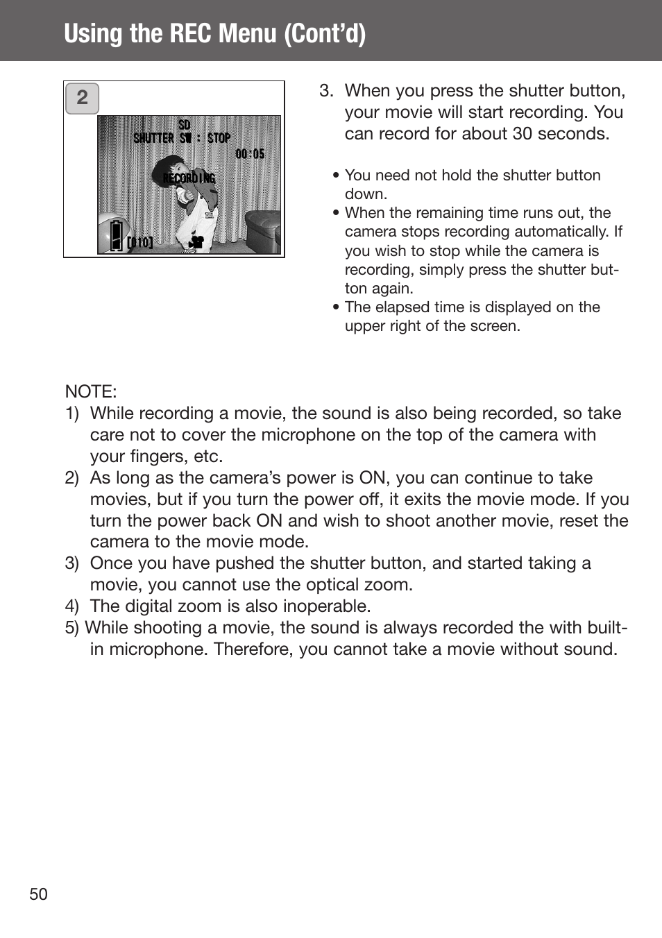 Using the rec menu (cont’d) | Konica Minolta DiMAGE G500 User Manual | Page 50 / 126
